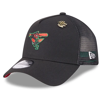 Casquette camionneur ajustable New Era 9FORTY noire des Baltimore Orioles 2025 Big League Chew pour homme