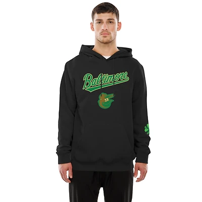 Sweat à capuche polaire New Era noir pour homme, édition spéciale Saint-Patrick 2026, Baltimore Orioles