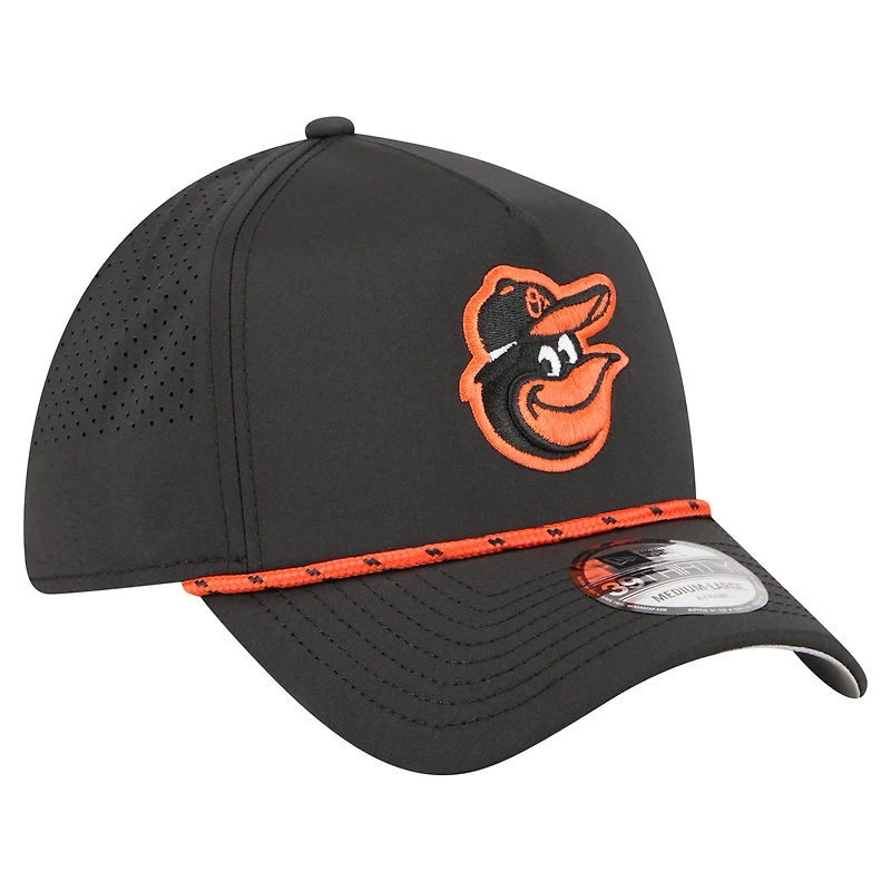 Men's New Era  Black Baltimore Orioles 39THIRTY A-Frame Perforated Flex Hat