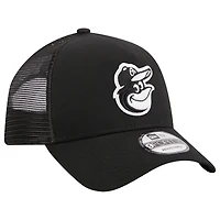 Men's New Era Black Baltimore Orioles A-Frame 9FORTY Trucker Adjustable Hat