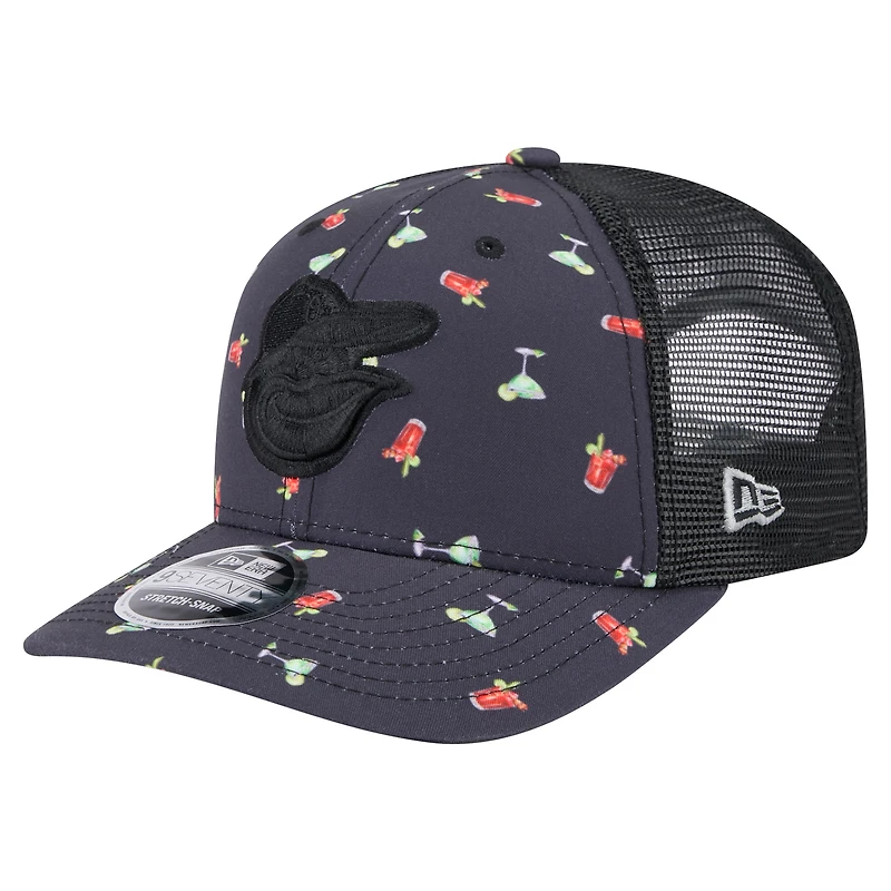 Casquette extensible à bouton-pression New Era noire pour homme, motif aventure 9SEVENTY des Baltimore Orioles