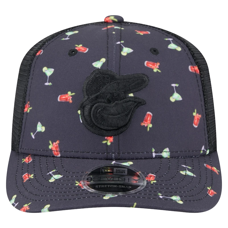 Casquette extensible à bouton-pression New Era noire pour homme, motif aventure 9SEVENTY des Baltimore Orioles