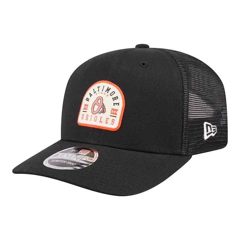 Men's New Era Black Baltimore Orioles Alternate Logo Contest 9SEVENTY Adjustable Trucker Hat