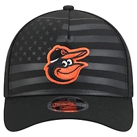 Casquette ajustable New Era 9FORTY M-Crown A-Frame noire pour homme avec drapeau américain des Baltimore Orioles
