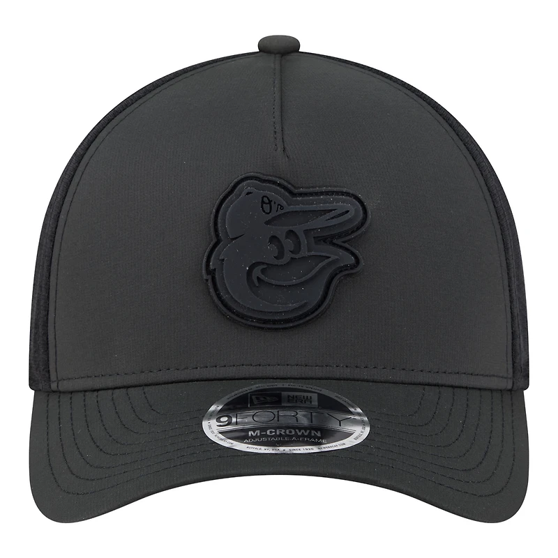 Men's New Era Black Baltimore Orioles Badged M-Crown A-Frame 9FORTY Trucker Adjustable Hat