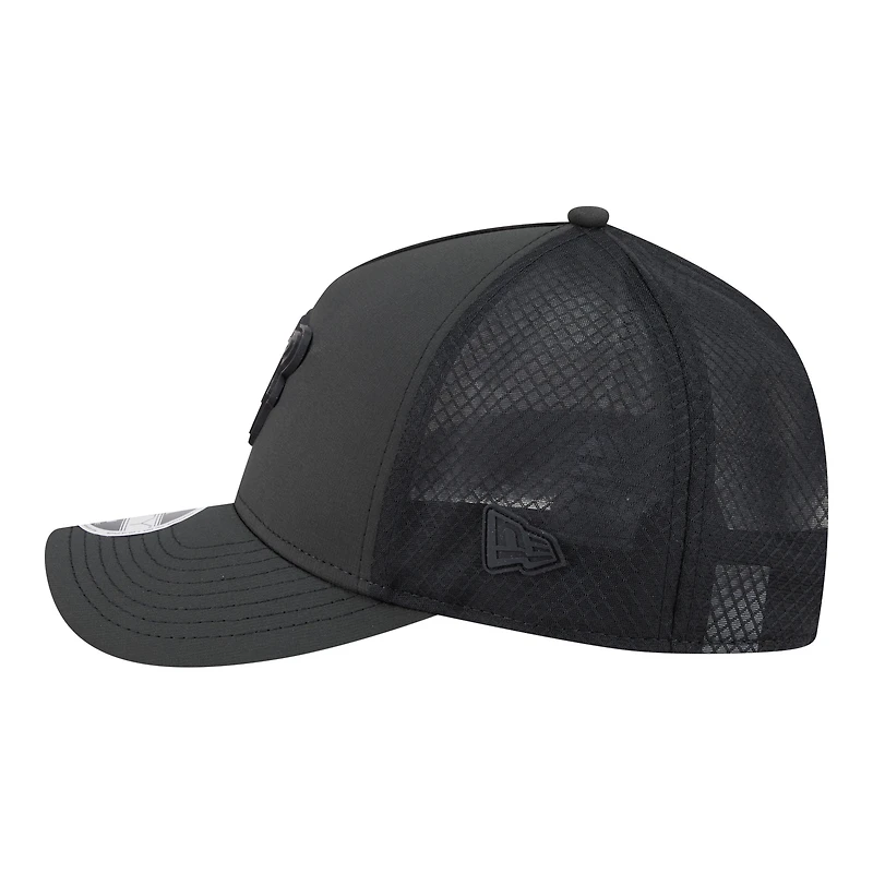 Men's New Era Black Baltimore Orioles Badged M-Crown A-Frame 9FORTY Trucker Adjustable Hat