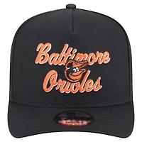 Men's New Era Black Baltimore Orioles Chainstitch 9FIFTY A-Frame Snapback Hat