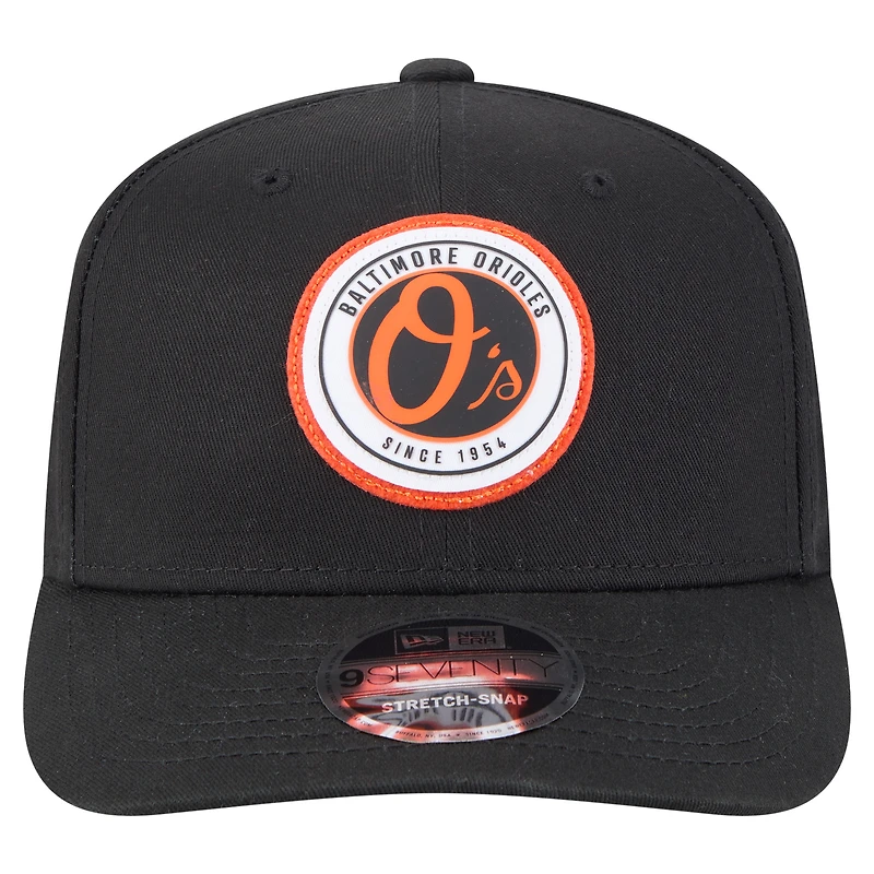 Casquette extensible à bouton-pression New Era 9SEVENTY noire avec écusson circulaire des Orioles de Baltimore pour homme