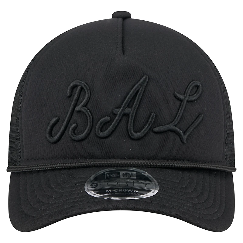Casquette camionneur ajustable New Era noire City Initial 9FORTY A-Frame M-Crown pour homme avec logo Baltimore Orioles