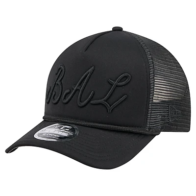 Casquette camionneur ajustable New Era noire City Initial 9FORTY A-Frame M-Crown pour homme avec logo Baltimore Orioles