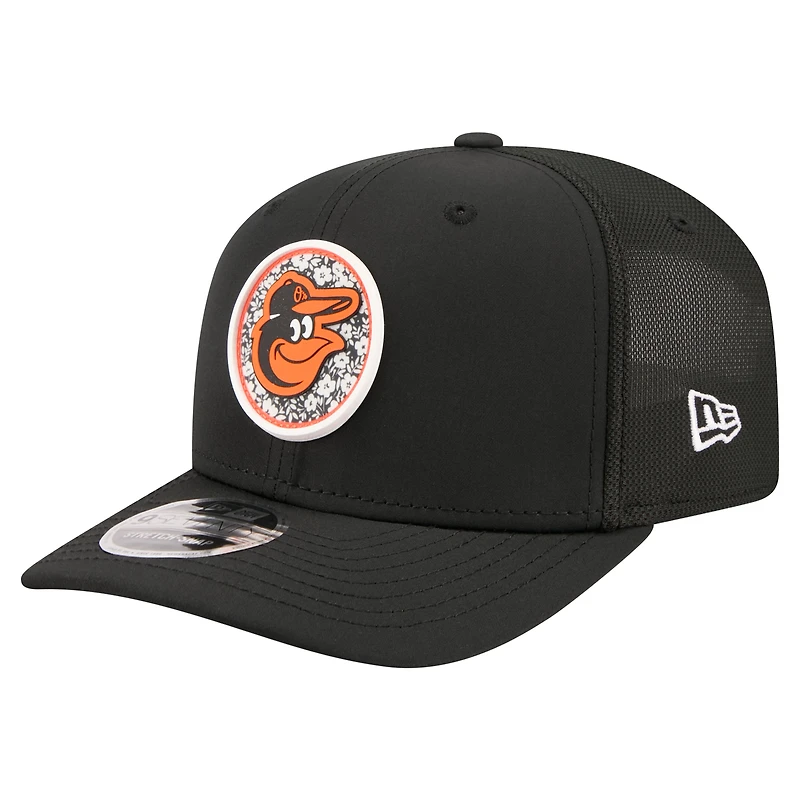 Casquette ajustable New Era noire pour homme avec écusson floral des Orioles de Baltimore (modèle 9SEVENTY).