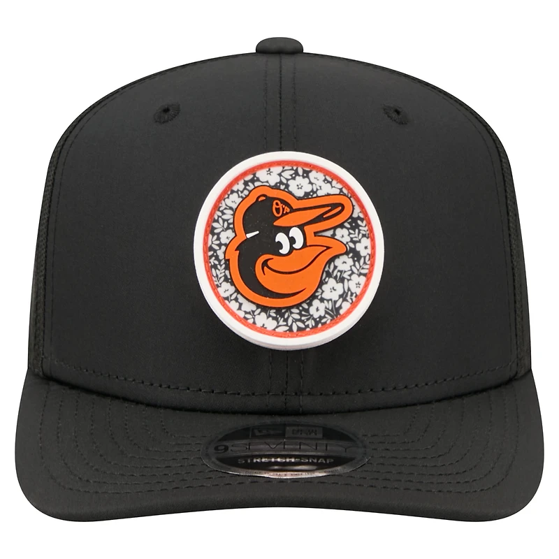 Men's New Era Black Baltimore Orioles Floral Patch 9SEVENTY Adjustable Hat