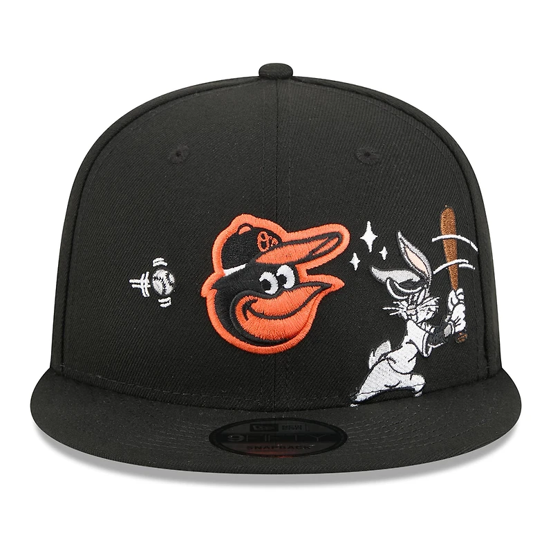 Casquette snapback New Era 9FIFTY noire pour homme, motif Bugs Bunny et Looney Tunes des Orioles de Baltimore