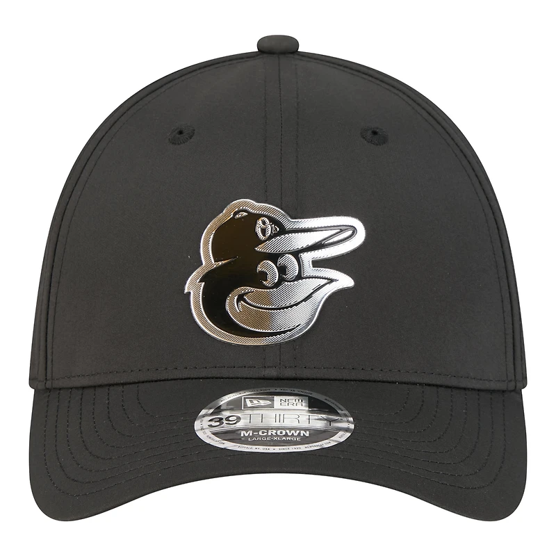 Casquette New Era noire pour homme Baltimore Orioles métallisée 39THIRTY M-Crown Flex