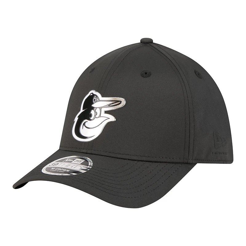 Casquette New Era noire pour homme Baltimore Orioles métallisée 39THIRTY M-Crown Flex