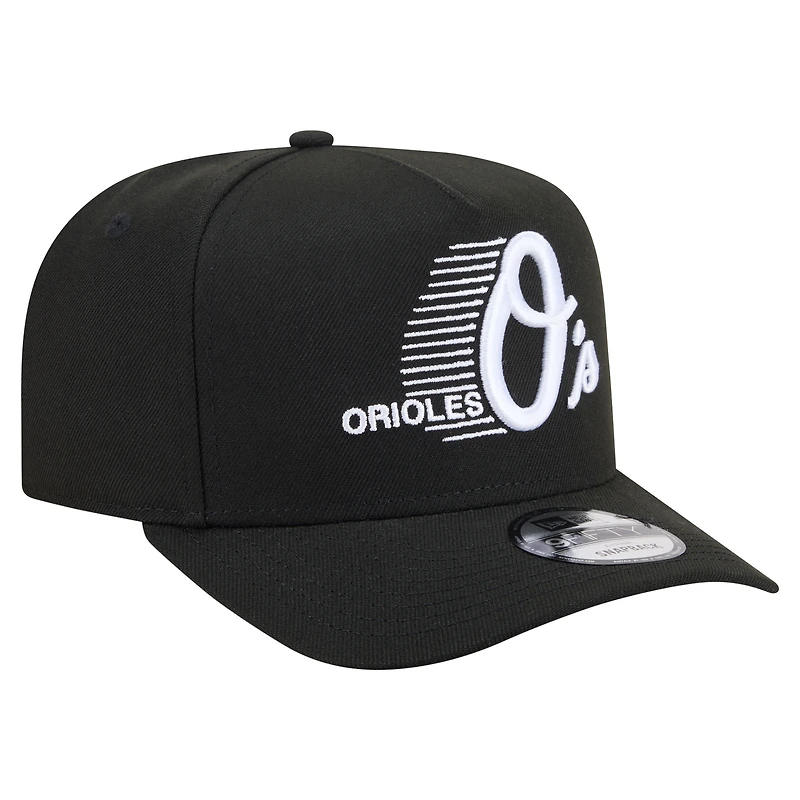 Men's New Era Black Baltimore Orioles Motion A-Frame 9FIFTY Snapback Hat