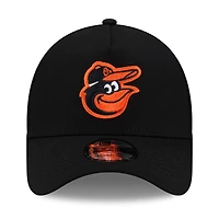 Men's New Era Black Baltimore Orioles Side Script 9FORTY A-Frame Trucker Adjustable Hat