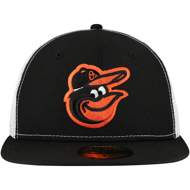 Casquette ajustée de camionneur 59FIFTY noire couleur l'équipe des Orioles Baltimore New Era pour hommes