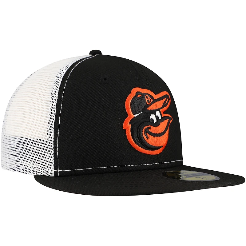 Casquette ajustée de camionneur 59FIFTY noire couleur l'équipe des Orioles Baltimore New Era pour hommes