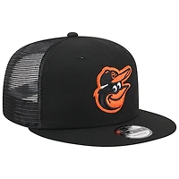Men's New Era Black Baltimore Orioles Team Color Trucker 9FIFTY Snapback Hat