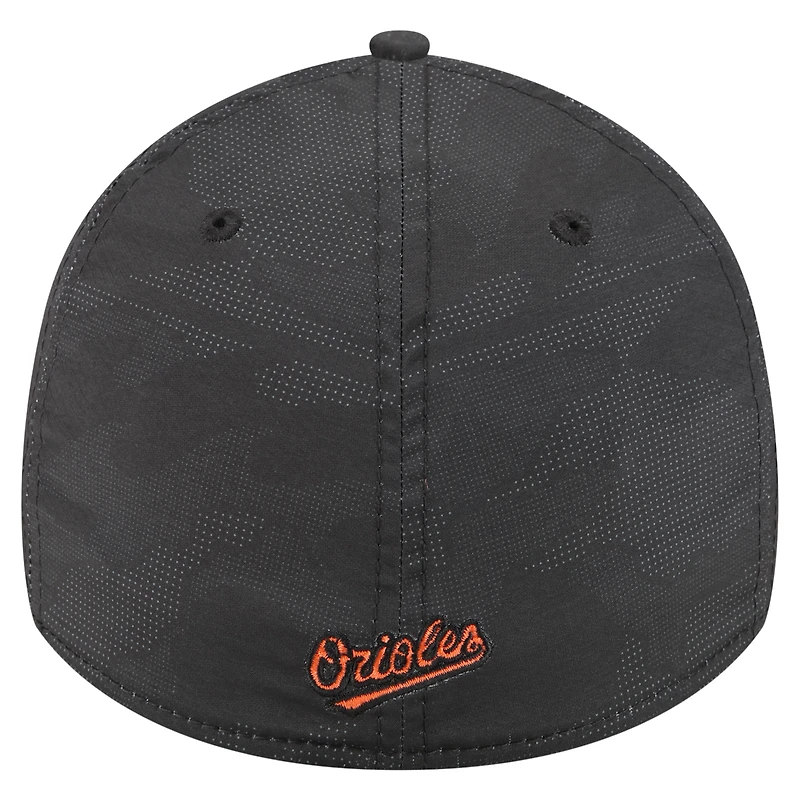 Casquette New Era 39THIRTY Flex noire à motif camouflage ton sur pour homme, Orioles de Baltimore