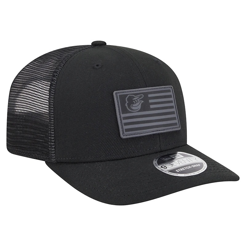 Casquette ajustable extensible à boutons-pression New Era 9SEVENTY pour homme, motif drapeau ton sur ton, Baltimore Orioles, noir