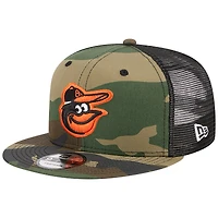 Casquette New Era Camo Baltimore Orioles Woodland Camo Trucker 9FIFTY Snapback pour homme