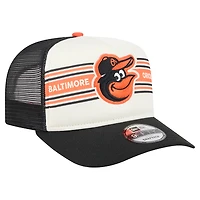 Men's New Era Cream/Black Baltimore Orioles Banner A-Frame 9FIFTY Trucker Snapback Hat