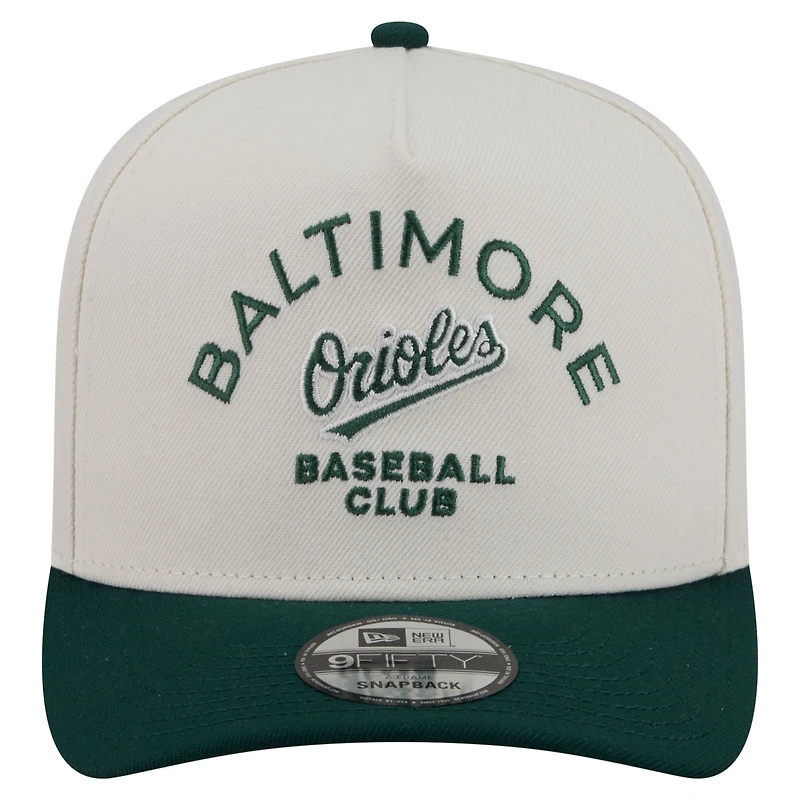 Men's New Era Cream/Dark Green Baltimore Orioles Chrome A-Frame 9FIFTY Snapback Hat