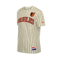 Men's New Era Cream Baltimore Orioles Throwback Meshback Pinstripe T-Shirt