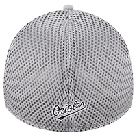 Casquette New Era 39THIRTY Flex grise pour homme, visière à éclaboussures de peinture, Baltimore Orioles