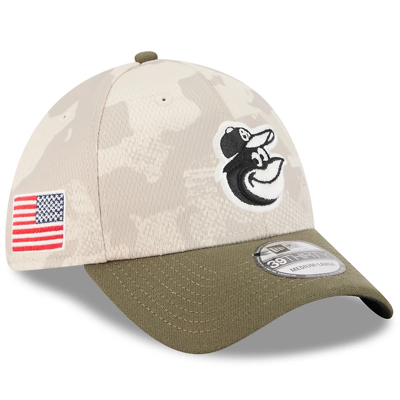 Casquette 39THIRTY Flex pour homme, beige clair/olive, Baltimore Orioles 2025, Armed Forces Day