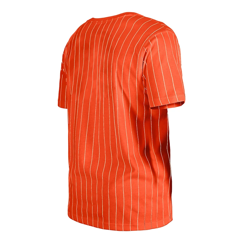 T-shirt New Era orange à fines rayures pour homme des Baltimore Orioles