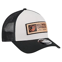 Men's New Era Stone/Black Baltimore Orioles Text A-Frame Trucker 9FORTY Hat