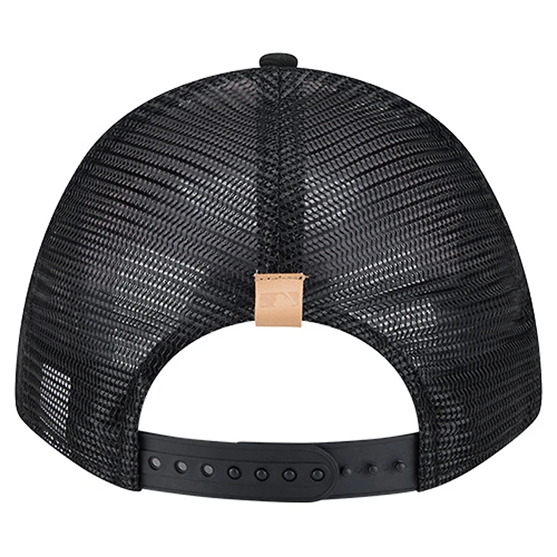 Men's New Era Stone/Black Baltimore Orioles Text A-Frame Trucker 9FORTY Hat