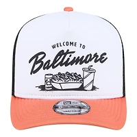 Men's New Era  White/Orange Baltimore Orioles Foodie A-Frame 9FIFTY Trucker Snapback Hat
