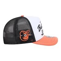 Men's New Era  White/Orange Baltimore Orioles Foodie A-Frame 9FIFTY Trucker Snapback Hat