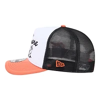 Casquette trucker New Era 9FIFTY pour homme, blanche et orange, modèle Foodie A-Frame, Baltimore Orioles.