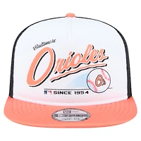 Casquette snapback New Era blanche/orange pour homme, style camionneur rétro 9FIFTY des Baltimore Orioles