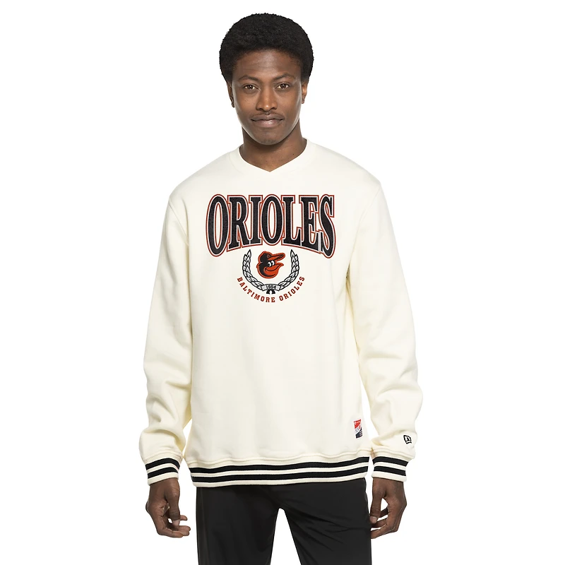 Sweat-shirt rétro blanc New Era pour homme, style Baltimore Orioles