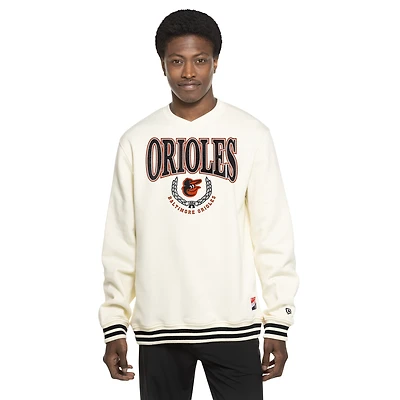 Sweat-shirt rétro blanc New Era pour homme, style Baltimore Orioles