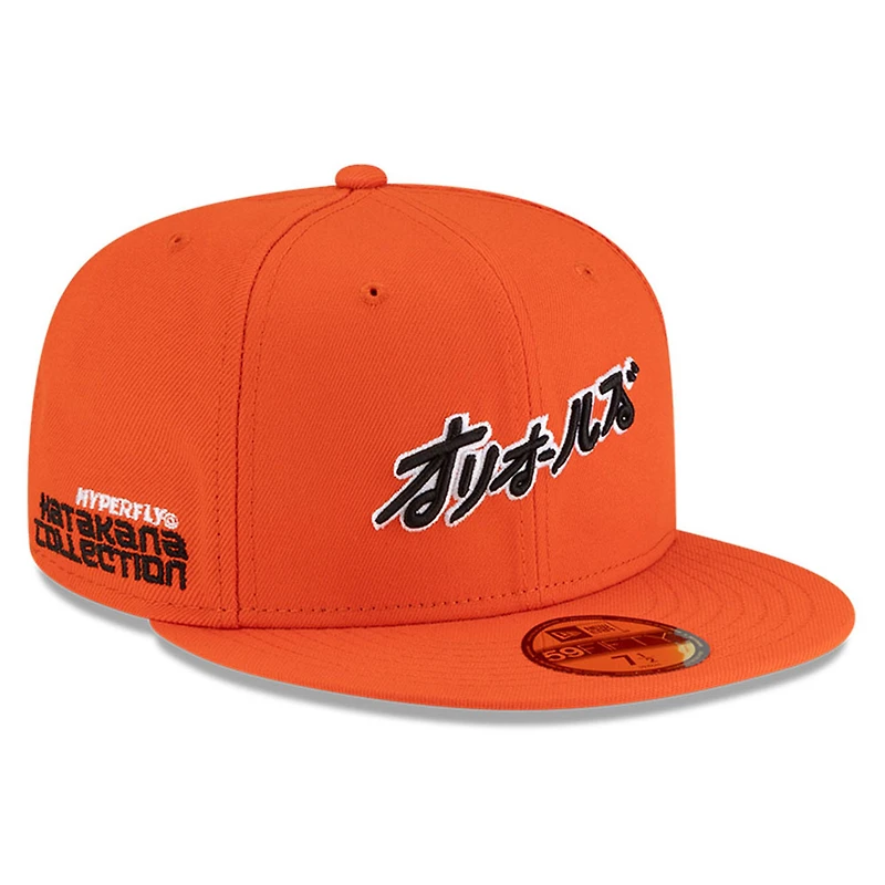 Casquette ajustée 59FIFTY orange New Era x Hyperfly pour homme des Baltimore Orioles