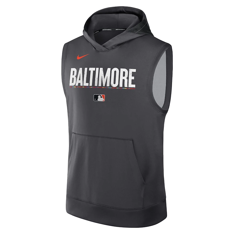 Sweat à capuche sans manches Nike anthracite Baltimore Orioles 2025 City Connect Authentic Collection Dri-FIT pour homme
