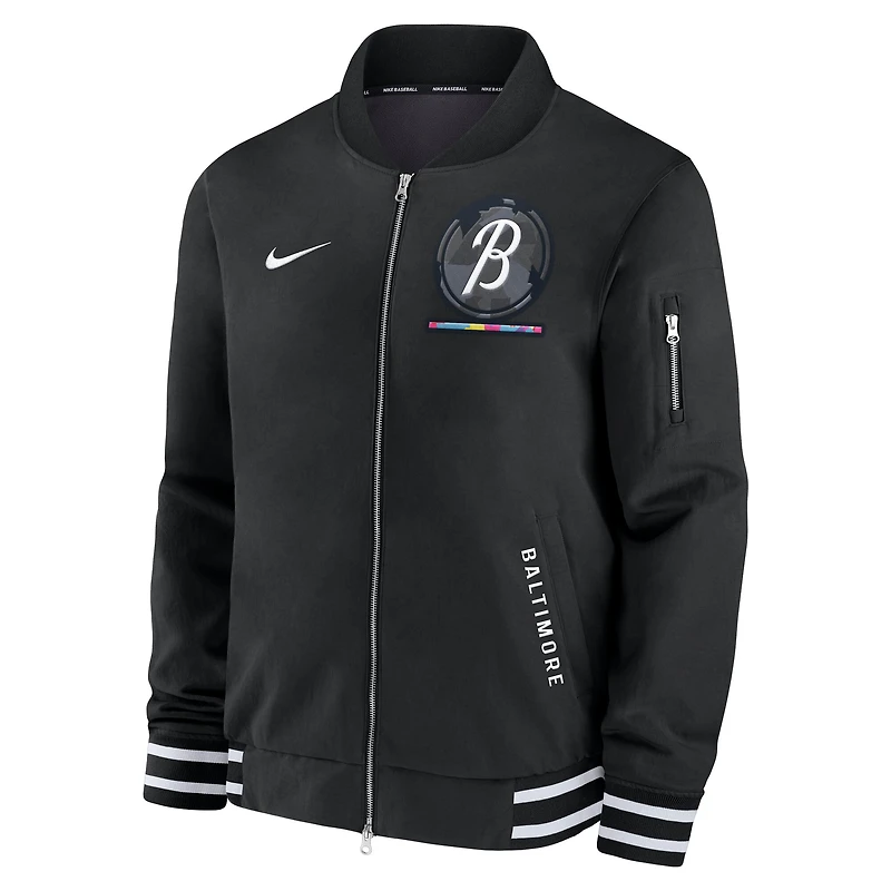 Men's Nike  Black Baltimore Orioles Authentic Collection City Connect Full-Zip Bomber Jacket
