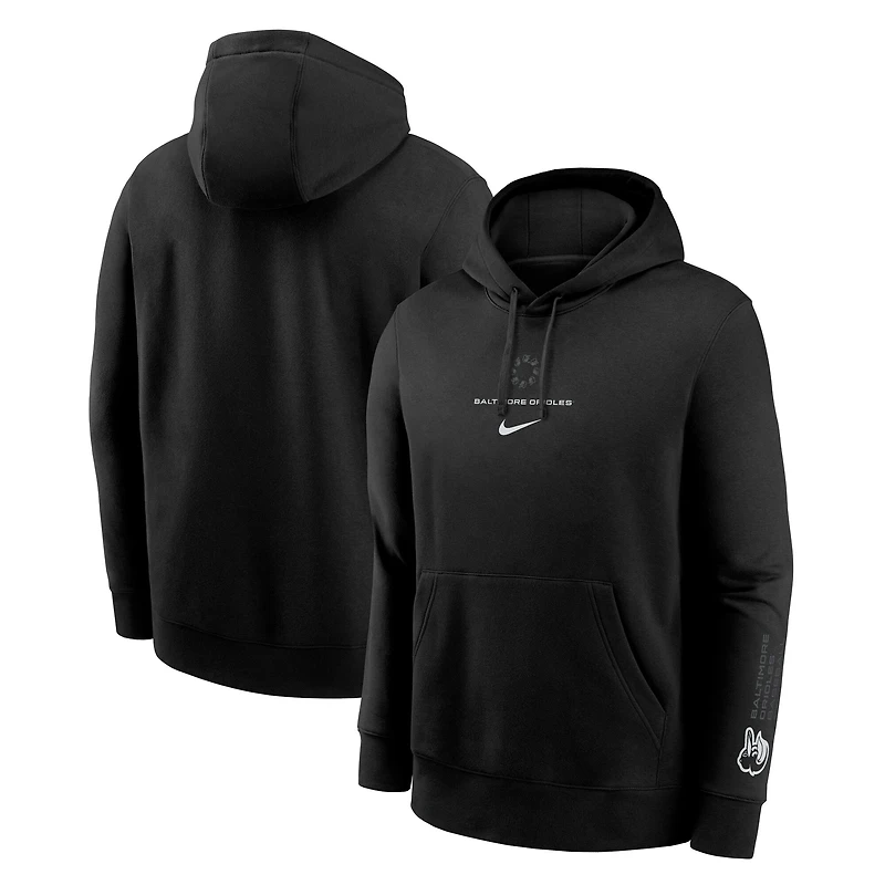 Sweat à capuche en molleton Nike noir Fashion Club des Baltimore Orioles pour homme