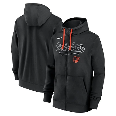 Sweat à capuche entièrement zippé Nike Baltimore Orioles Knockout Script pour homme, noir