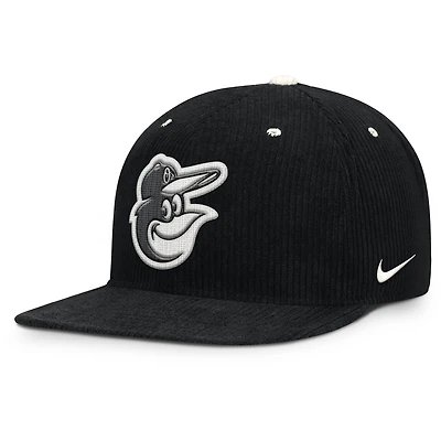 Men's Nike  Black Baltimore Orioles Pro Corduroy Structured Snapback Hat