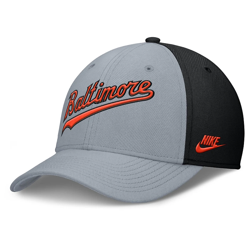 Men's Nike Gray/Black Baltimore Orioles Rise Swoosh Performance Flex Hat