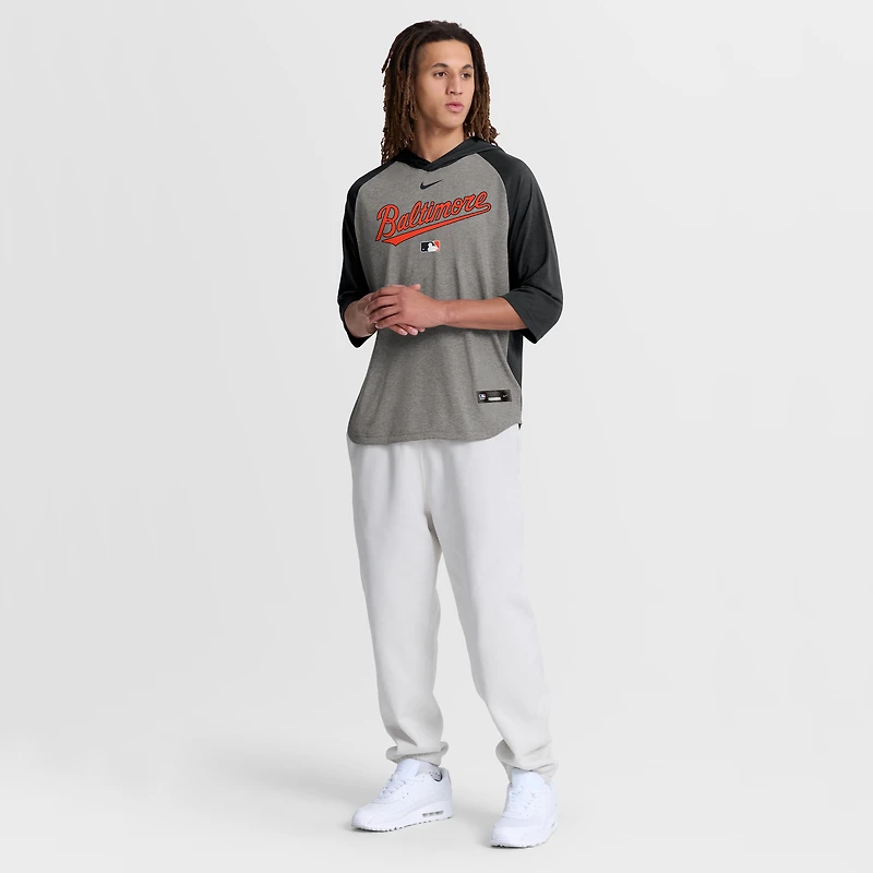 Men's Nike Gray Baltimore Orioles Authentic Collection Flux Dri-FIT Raglan 3/4-Sleeve Hooded T-Shirt