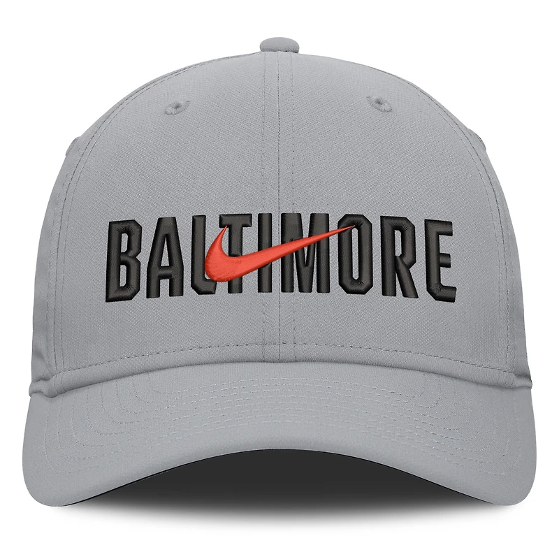 Casquette Nike Primetime Rise Dri-FIT Flex grise pour homme, Baltimore Orioles